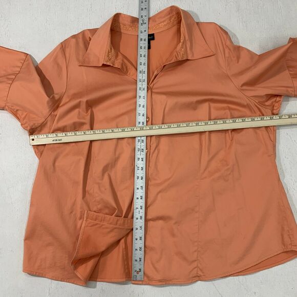Lane Bryant Button Up Shirt Plus Size 26/28 Peach Mid Sleeves Cotton Stretch - Picture 6 of 11